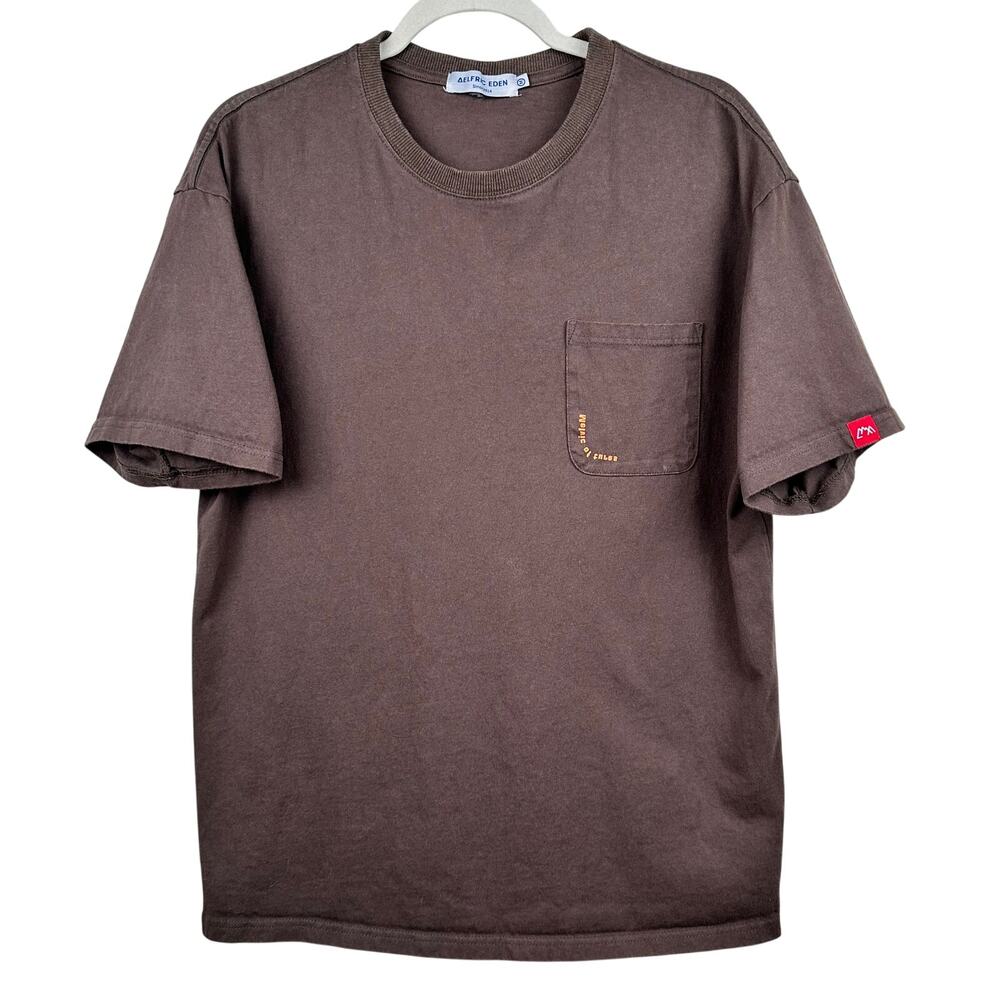 Aelfric Eden Men's Graphic Tee Oversized Streetwear Cotton Pocket Brown Medium